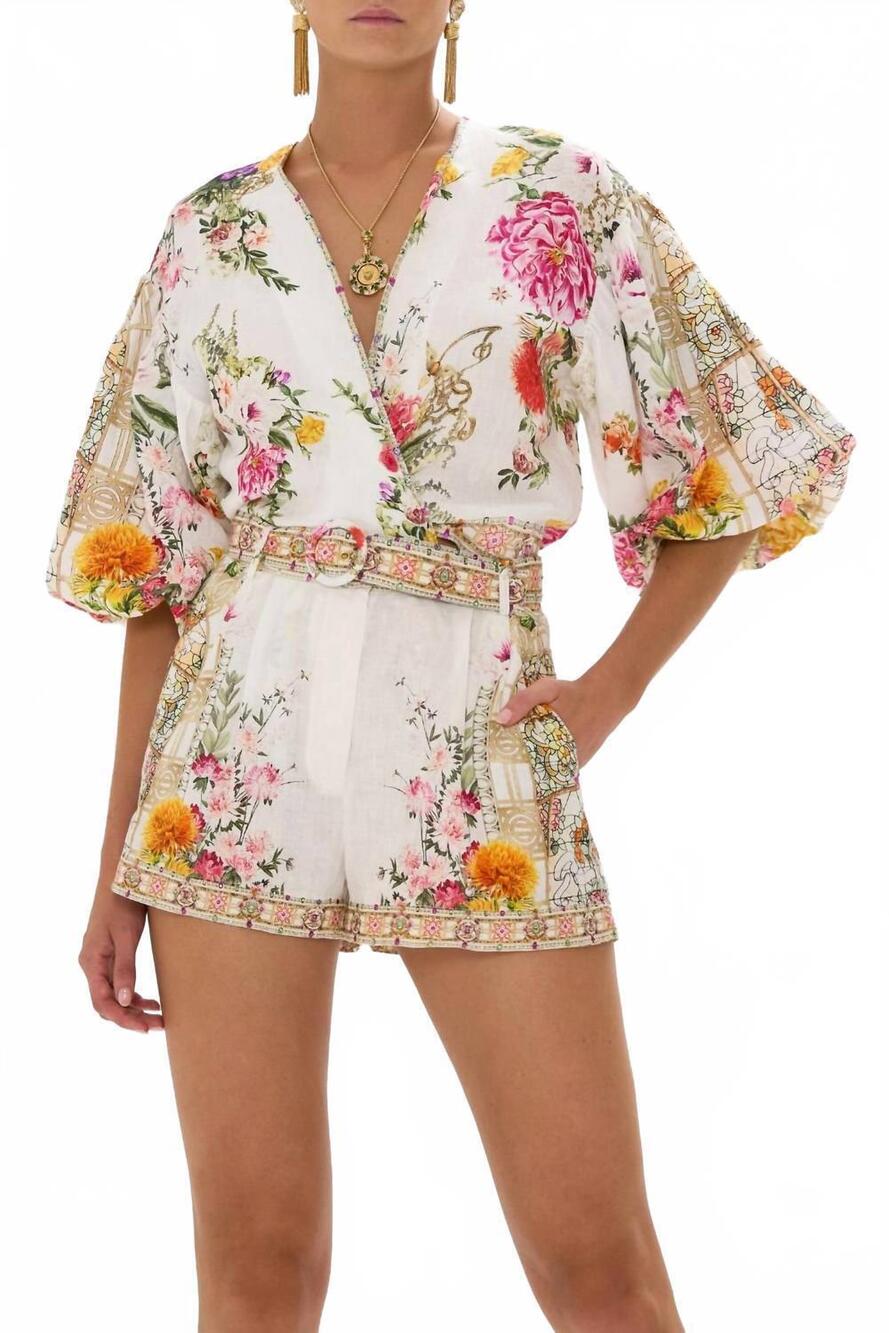 NEW CAMILLA tie front puff sleeve top in egyptian rose